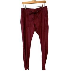 Theory Linen Blend Casual Lightweight Low Rise Pants Burgundy